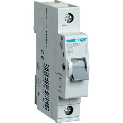 Автомат Hager B20А / 1 пол / MB120A - фото 1