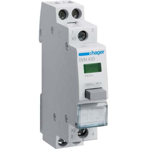 Кнопка Hager с фиксацией / зеленая LED-лампа / 2НО / 16A / 230V AC / 1 мод / SVN433 - фото 1
