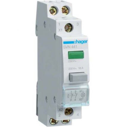 Кнопка Hager без фиксации / зеленая LED-лампа / 2НЗ / 16A / 230V AC / 1 мод / SVN441