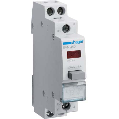 Кнопка Hager без фиксации / красная LED-лампа / 1НО + 1НЗ / 16A / 230V AC / 1 мод / SVN452 - фото 1