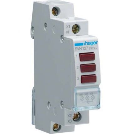 Световой индикатор тройной Hager / 3 х красная LED-лампа / 230V AC / 1 мод / SVN127