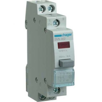 Кнопка Hager без фиксации / красная LED-лампа / 2НО / 16A / 12V и 48V DC / 1 мод / SVN462