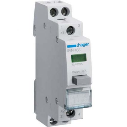 Кнопка Hager с фиксацией / зеленая LED-лампа / 2НО / 16A / 12V и 48V DC / 1 мод / SVN463