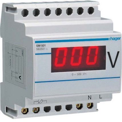 Вольтметр цифровой / 0 - 500V / прямого включения / Hager / SM501