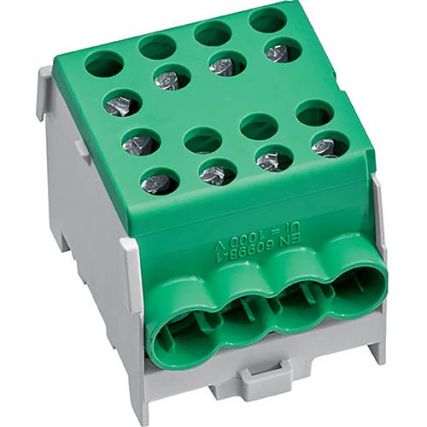 Клеммный распределительный блок / 1 полюс / 100A / 2x35мм2 + 6x25мм2 / ширина 27 мм / зеленый /  Hager KH35E8