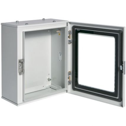 Щит Orion Hager / 350х300х160 мм (ВхШхГ) / прозрачная дверь / IP65 / пустой / сталь / настенной установки / FL154A