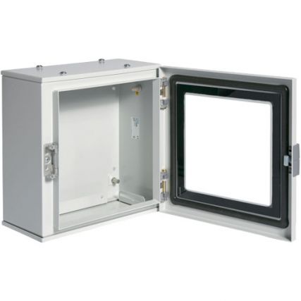 Щит Orion Hager / 300x300x160 мм (ВхШхГ) / прозрачная дверь / IP65 / пустой / сталь / настенной установки / FL153A