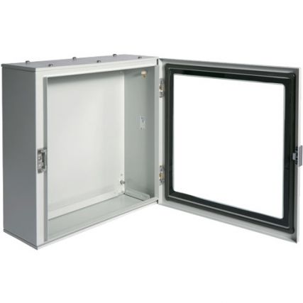 Щит Orion Hager / 500x500x200 мм (ВхШхГ) / прозрачная дверь / IP65 / пустой / сталь / настенной установки / FL163A